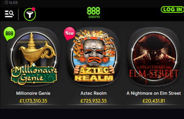 888 Mobile Casino – Home Screen