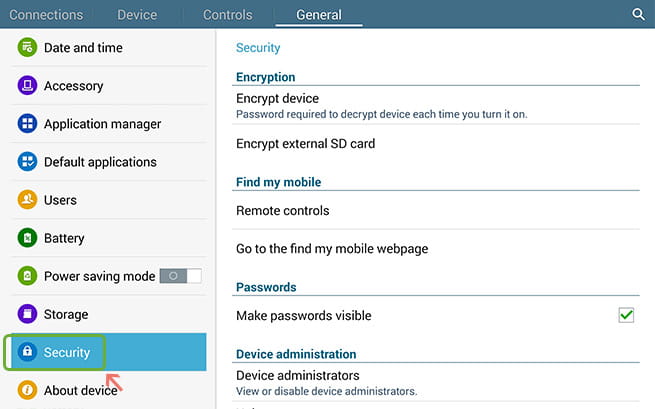 Security Settings of Android Devices