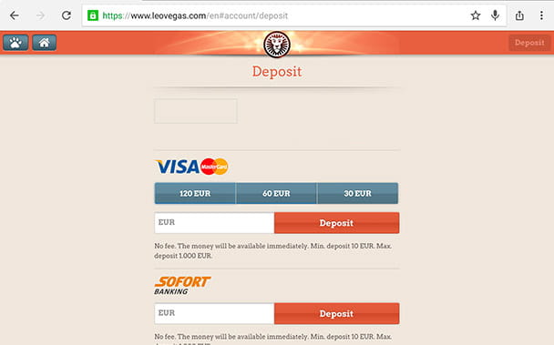 Select Deposit Method at LeoVegas Mobile Cashier