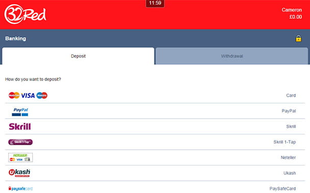 32Red Mobile Casino Cashier