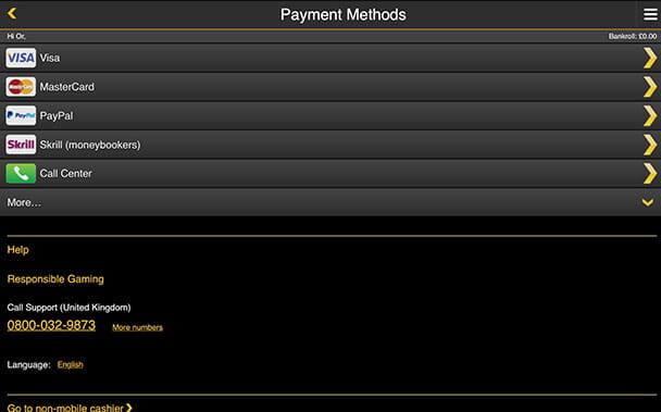 888 Casino's Mobile Cashier – Accepted Payment Methods