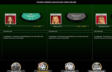 The Lobby of the Live-Dealer App at 888 Casino