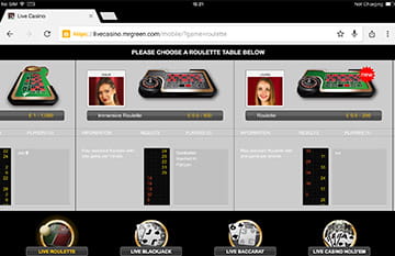 Live Dealer Lobby of Mr Green Casino