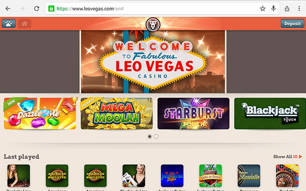 Log into your LeoVegas player account and click on the deposit button 